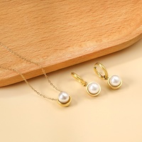 Ensemble de collier de perles de mariée de conception simple bijoux mode femmes PVD plaqué or 18 carats collier de perles et boucles d'oreilles ensembles de bijoux