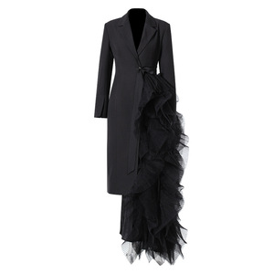 Bettergirl <span class=keywords><strong>2025</strong></span> Niche automne hiver mode costume asymétrique robe Patchwork maille Haute Couture robe de soirée longue veste - Product Image 1