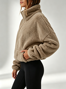 Sweat-shirt tendance à col montant et demi-zip pour femme, coupe ample, épaules tombantes, manches longues, polyvalent, décontracté, automne-hiver - Product Image 2