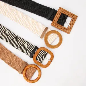 Hot Sale Eco-friendly Woven Elastic Waist Belt Fashion Women Skinny Dress Belt Summer Vintage Boho PP Straw Belt