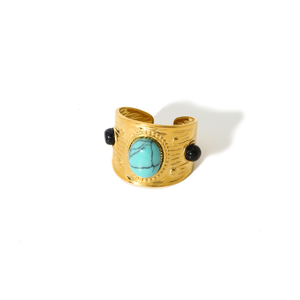 Anillo de apertura de piedra natural de cristal verde de acero inoxidable, anillo chapado en oro de 18 quilates, anillo bohemio para mujeres y hombres - Product Image 4