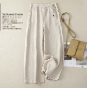 <span class=keywords><strong>Pantalones</strong></span> Anchos Cómodos de Estilo Retro Chino, <span class=keywords><strong>Pantalones</strong></span> Casuales Holgados de Cintura Alta, <span class=keywords><strong>Pantalones</strong></span> de Lino y Algodón de Pierna Recta para Verano, Oficina - Product Image 4