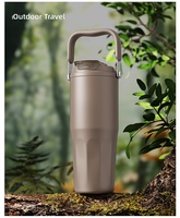 Bouteille d'eau personnalisée en acier inoxydable 316 de 800 ml, tasse isotherme à double paroi avec revêtement céramique, poignée de transport portable, double ouverture pour boire