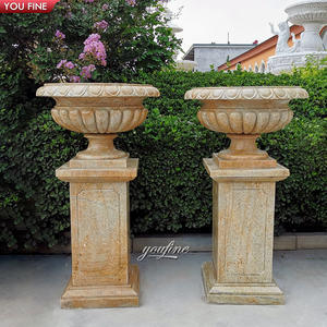 Planteur de fleurs décoratives en marbre naturel, fait à la main, accessoires de jardin - Product Image 1