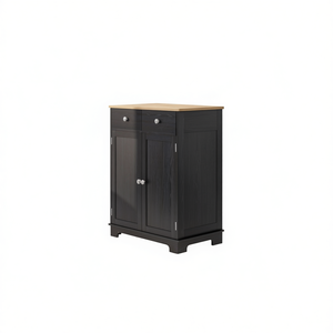 Mobile da Cucina Autoportante dal Design Tradizionale, Finitura in Legno Nero con Piano in Legno per Uso in Cucina - Product Image 1