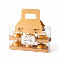 Caja de Regalo Transparente para Repostería con 6 Cavidades, Caja de Papel Kraft con Asa y Bandeja Interior para Empacar Pasteles, Bizcochos de Yema de Huevo y Postres