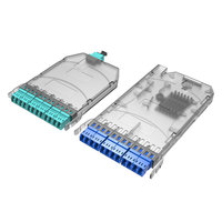 Kaset Sambungan Serat Optik 12 Port Hitam Plastik PC 900um Slim Patch Panel untuk FTTH UPC SM LC UPC Splicing