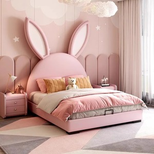 Fun Bunny Rabbit Cartoon Headboard Wood Frame Customized Color Soft Fabric or Leather Upholstery Junior Kids <b>Bed</b> With Storage - Product Image 6