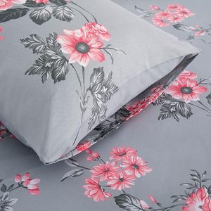 Sang trọng Vua Kích thước Duvet cover <span class=keywords><strong>Set</strong></span>, mềm chải sợi nhỏ với màu xám bó hoa in, bộ đồ giường hoàn chỉnh thiết lập với vỏ gối - Product Image 5
