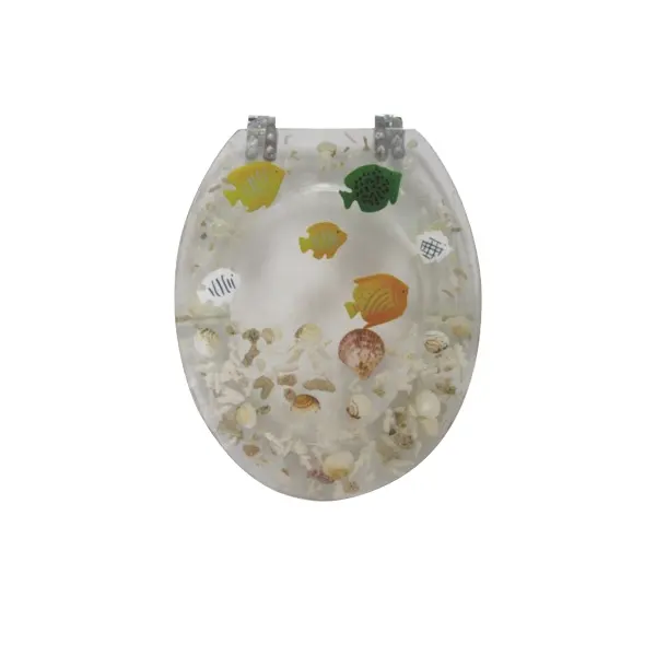 Sanitary high quality soft close polyresin custom shower fish pattern toilet seat cover