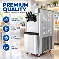 Machine à glace molle professionnelle 3 saveurs 2000W en acier inoxydable sur pied 110V pour snack-bar et yaourtière