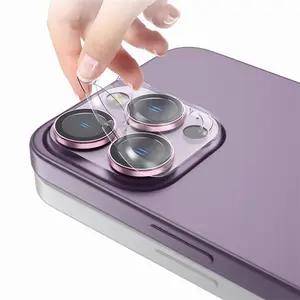 IPhone 13 Pro 14 Pro 15 Pro Maxモデル用卸売オリジナルカラーメタルリング強化ガラスカメラレンズフィルムスクリーンプロテクター