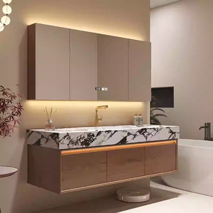 Modern walnut color storage <b>mirror</b> cabinet pattern washbasin hanging cabinet bathroom cabinet with defogging function - Product Image 3