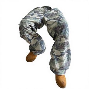 Pantalon de travail cargo tactique pour <span class=keywords><strong>homme</strong></span> en toile de coton personnalisée, coupe oversize ample à jambe large, effet vieilli, motif camouflage - Product Image 4