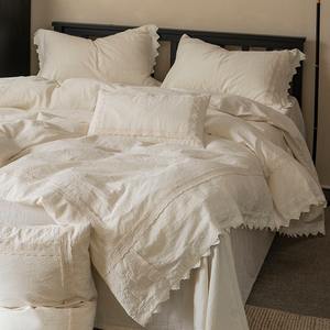 Ensemble de couette en lin de onze pièces Remplissage en laine Résistant à l'eau Qualité 300tc Literie pour la saison d'automne Design simple de princesse française - Product Image 2