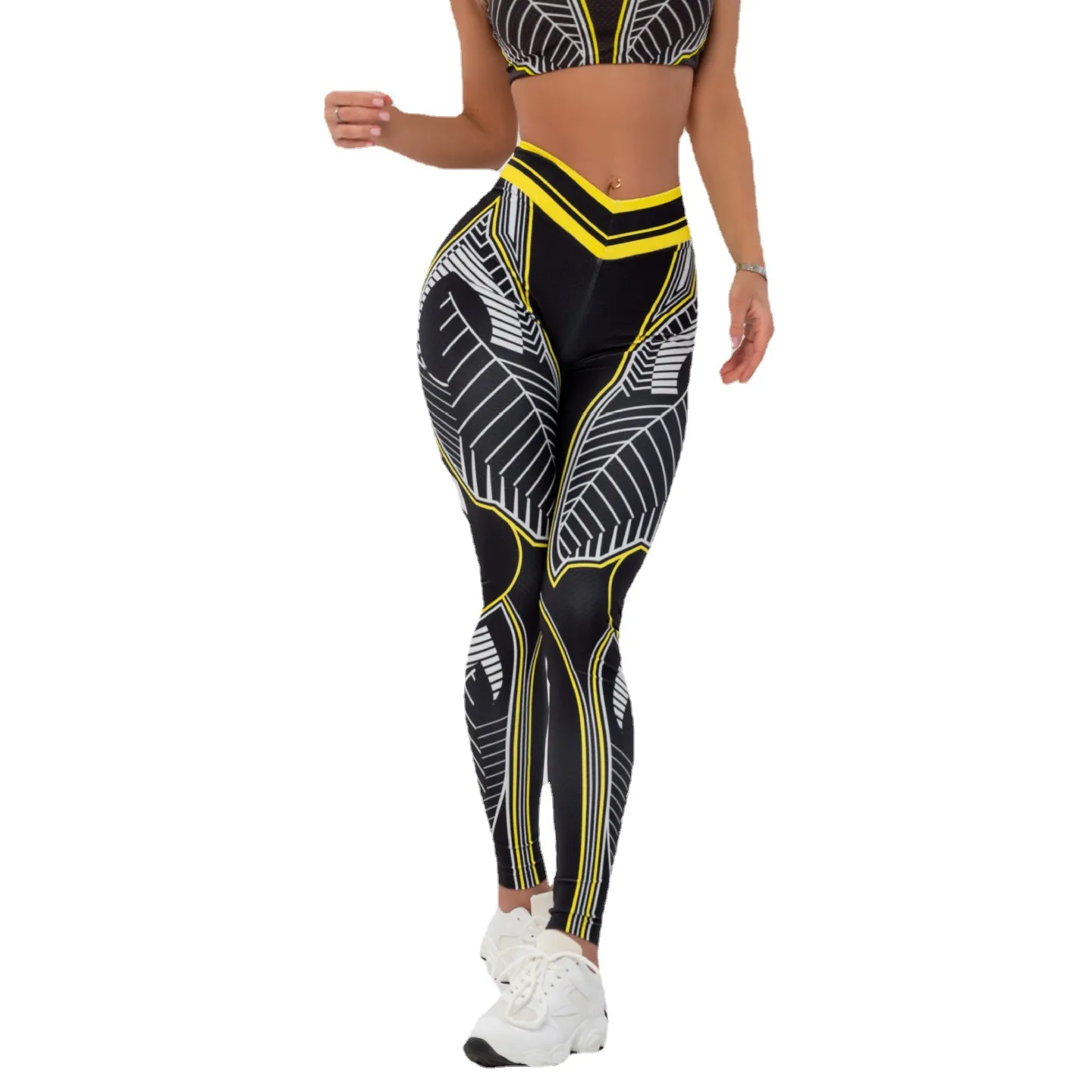 新しいトレンディな印刷ステッチヨガパンツ落下防止シルクバットリフトハイウエストレギンス女性のフィットネスジョギングパンツ