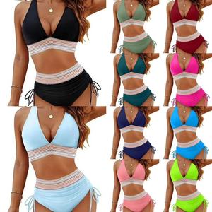 Conjunto de Bikini de Cintura Alta para Mujer 2026, Traje de Baño de Dos Piezas con Cuello en V y Lazos Laterales, Push-Up, Ropa de Playa de Verano - Product Image 1