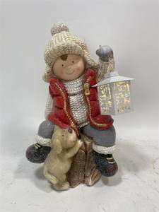 Vente en gros de décoration de Noël en magnésie pour garçon et père Noël avec lanterne statue en résine artisanale renne fait à la main décoration du nouvel an pour la maison - Product Image 2