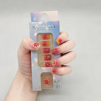 24 faux ongles carrés à presser, base orange dégradée, motifs pamplemousse et cerise scintillants, fraîcheur estivale, qualité salon pour femmes