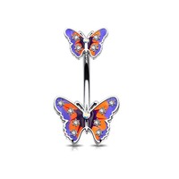Cincin Pusar Wanita Berlapis Emas Stainless Steel Motif Kupu-kupu dengan Desain Bunga Zirkon, Perhiasan Tubuh Seksi