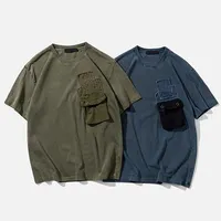 Sommer Herren Short T-Shirt Plain Solid Korean Style Custom Logo gewaschen Vintage Baumwolle Tasche T-Shirt Blank
