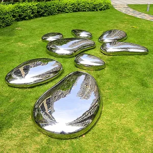 Outdoors Garden Stainless Steel Pebble Art Decoration Sculpture Mirror Landscape Stone Outdoor Lawn Rock Design