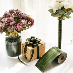 50 mètres solide Satin Floral décoration de mariage Bouquet Wrap étanche vert Ti feuille panaché Curling plastique ruban rouleau bricolage - Product Image 6