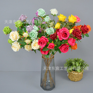 Fleur artificielle Dongchen Crafts, rose à pétales simulés, tige unique, décoration d'intérieur, accessoire de mariage, bouquet à 6 têtes - Product Image 3