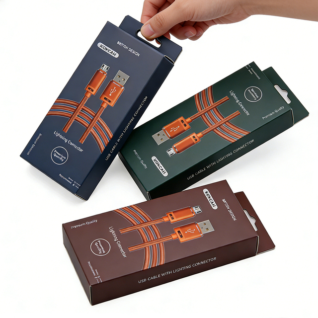 Custom Hanging Mobile Phone Usb Data Cable Packaging Headset Paper Box Electronic Products Charging Cable Cardboard Packing Box