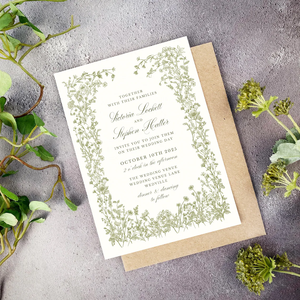 <span class=keywords><strong>Carte</strong></span> d'<span class=keywords><strong>invitation</strong></span> de mariage floral de verdure Fleurs boisées <span class=keywords><strong>Modèle</strong></span> d'<span class=keywords><strong>invitation</strong></span> de mariage élégant, vert sauge - Product Image 1