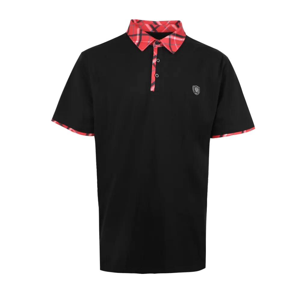 Son moda özel cilt dostu rahat siyah polo gömlekler ile erkekler için kırmızı yaka