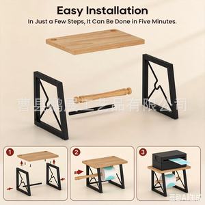 Support d'imprimante d'étiquettes en bois, support de rangement à double couche pour organisateur de bureau avec porte-ruban adhésif et support de papeterie - Product Image 5