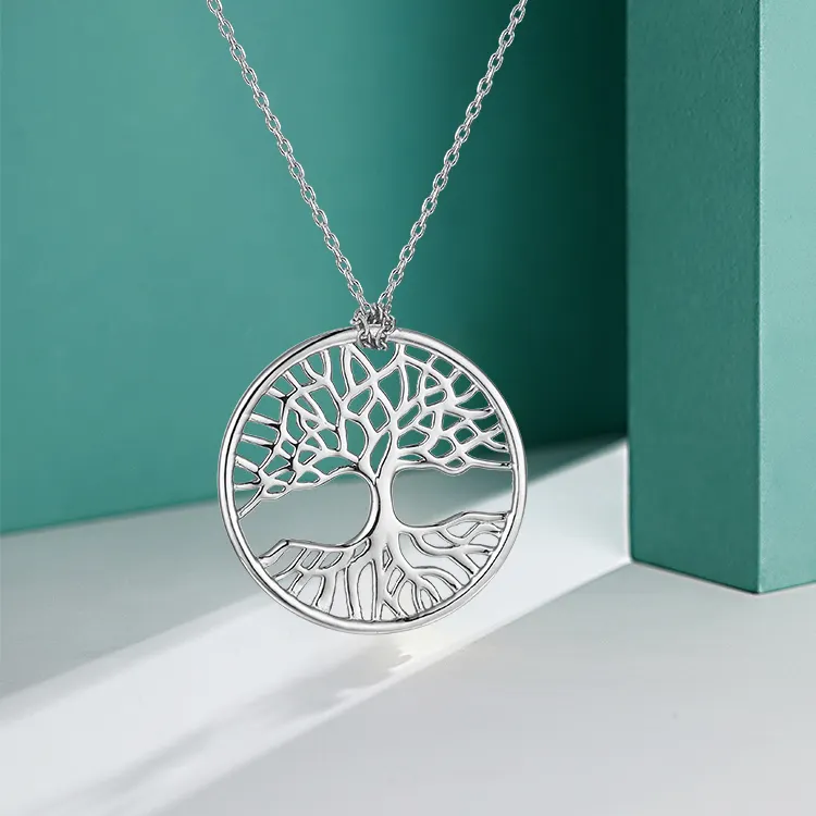 925 Silver Necklace Exquisite 925 Sterling Silver Circle Pendant Necklace Women Tree Of Life Necklace