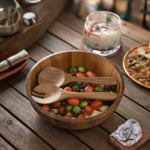 Luxo Grande <span class=keywords><strong>Bamboo</strong></span> Acacia Wood Salad <span class=keywords><strong>Bowl</strong></span> Set Eco-Friendly Cozinha Servindo Mixing <span class=keywords><strong>Bowl</strong></span> com Servidores para Food Service - Product Image 6