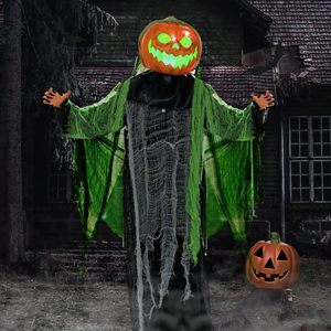 Halloween incandescente parlando spaventoso fantasma di zucca con braccia in movimento a terra palo decorazione della casa stregata Animatronic - Product Image 1