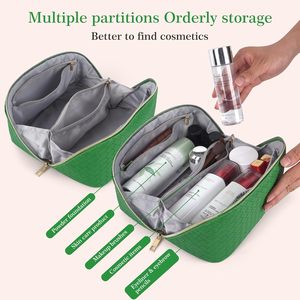 Bolsa de cosméticos de viaje de gran capacidad, organizador de bolsa de maquillaje de viaje impermeable de cuero portátil para mujer - Product Image 6