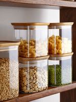 Pot de stockage en verre empilable avec couvercle en bois de bambou ensemble de bocal en verre transparent carré en verre à haute teneur en borosilicate