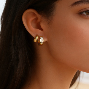 Huggie Earrings 18k Gold Plated Stainless Steel Geometric <b>Circle</b> <b>Ring</b> Studs Stackable Fashion Jewelry - Product Image 1