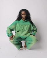 KY unisexe soleil délavé lavage en détresse broderie femmes personnalisé 2 pièces survêtement ensemble pantalons de survêtement évasés et sweat à capuche en gros