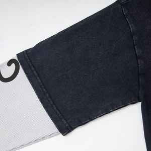 Zwart-wit geblokt T-shirt met dubbele mouwen, wafelstructuur, lange mouwen, losse pasvorm, mock neck - Product Image 4