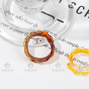 Handmadecolored Glaze Simple Bracelet Ring, High-end And Cool Little Finger Ring, Irregular-shaped Ring, Lampwork Glass, Multico - Product Image 2