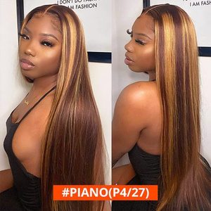 Peluca de cabello humano liso de 13x4, postizo de encaje Frontal transparente, color marrón, Rubio, brasileño - Product Image 4