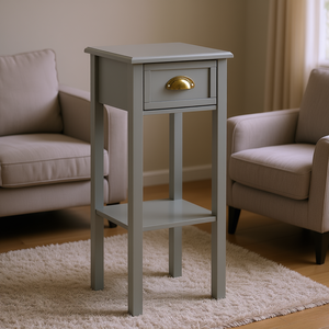 Gray Tall <b>Side</b> Table With Drawer And Shelf Space Saving Modern Accent Table For Bedroom And Living Room - Product Image 2