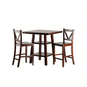 Orlando 3-Piece <b>Dining</b> Set High <b>Table</b> With 2 V-Back <b>Stools</b> And 2 Shelves Traditional Wood Design For Home Use - Product Image 1