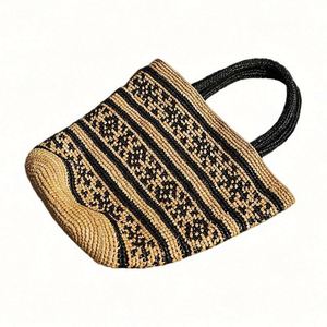Sac à main de plage pour femmes, tendance été, deux tons, noir, en raphia naturel, sac fourre-tout - Product Image 6