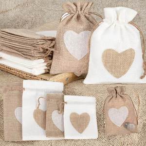 Sacs à cordon en toile de jute et lin en forme de petit cœur, vente en gros, pour emballage de bonbons et cadeaux de mariage et d'anniversaire - Product Image 4