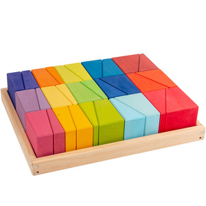 Jouets éducatifs pour enfants en bois massif, jouets d'éveil, blocs de construction en bois trapézoïdaux de couleur arc-en-ciel en chêne - Product Image 6