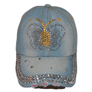 Women's Sporty Colorful Lace Flowers <b>Baseball</b> <b>Cap</b> with Rhinestone Embellishments Common Fabric Jeans Wash Denim (Blue) - Product Image 6