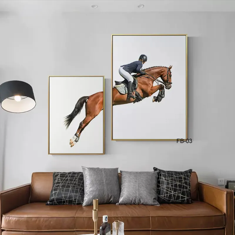 2023 grosir kuda besar bingkai foto seni dinding bingkai logam dekorasi lukisan kanvas untuk ruang tamu