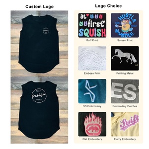 Vendita all'ingrosso su misura nera in cotone 95% 5% Spandex da <span class=keywords><strong>uomo</strong></span> con Longline curvo canotta aderente da palestra canotta da <span class=keywords><strong>uomo</strong></span> - Product Image 2